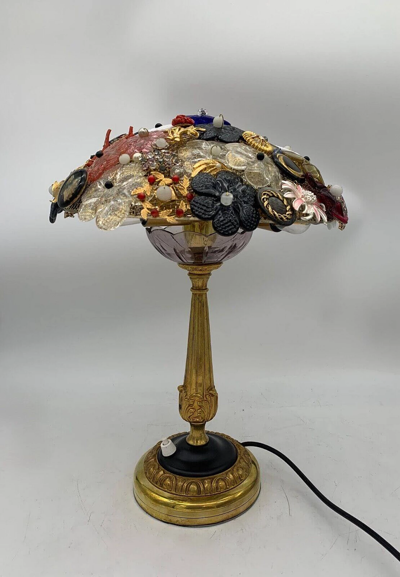 Metal, costume jewelry and Murano glass table lamp, 1960s 5