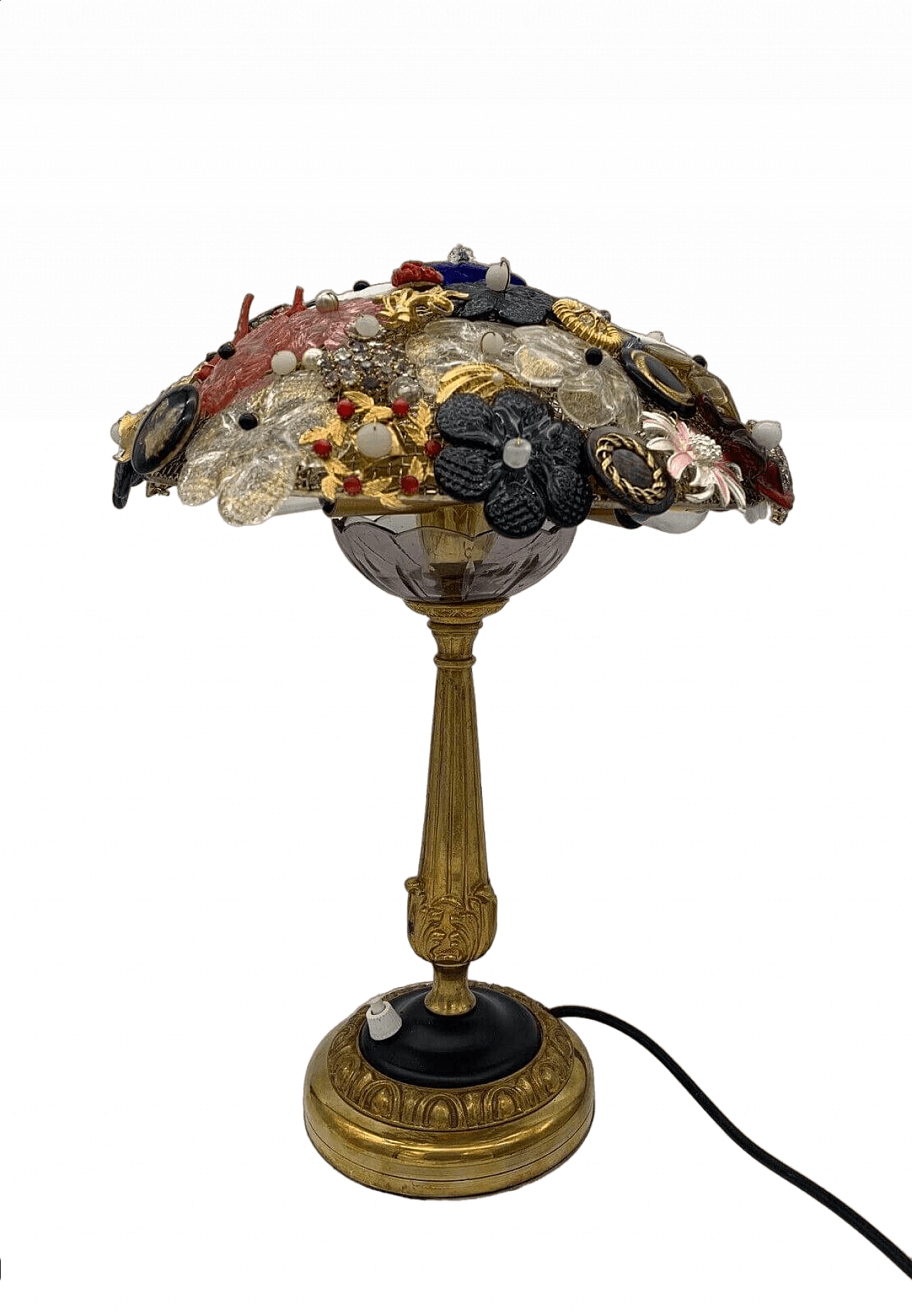 Metal, costume jewelry and Murano glass table lamp, 1960s 6