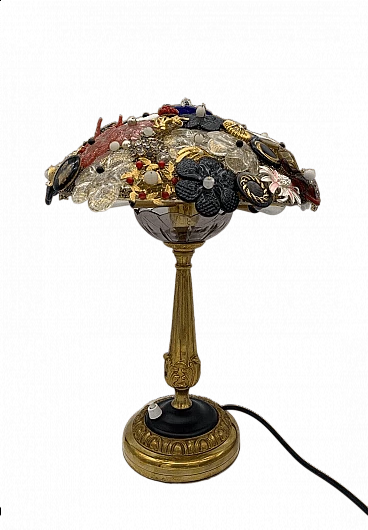 Metal, costume jewelry and Murano glass table lamp, 1960s