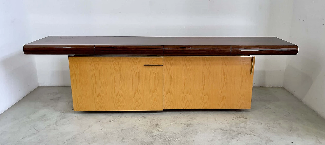 Sideboard in stained ash wood and glass shelf by Giovanni Offredi for Saporiti, 1970s 1