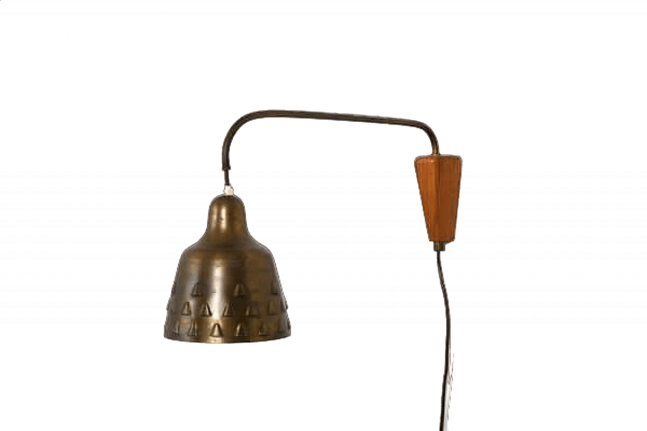 Danish brass and teak wall light, 1950s 9