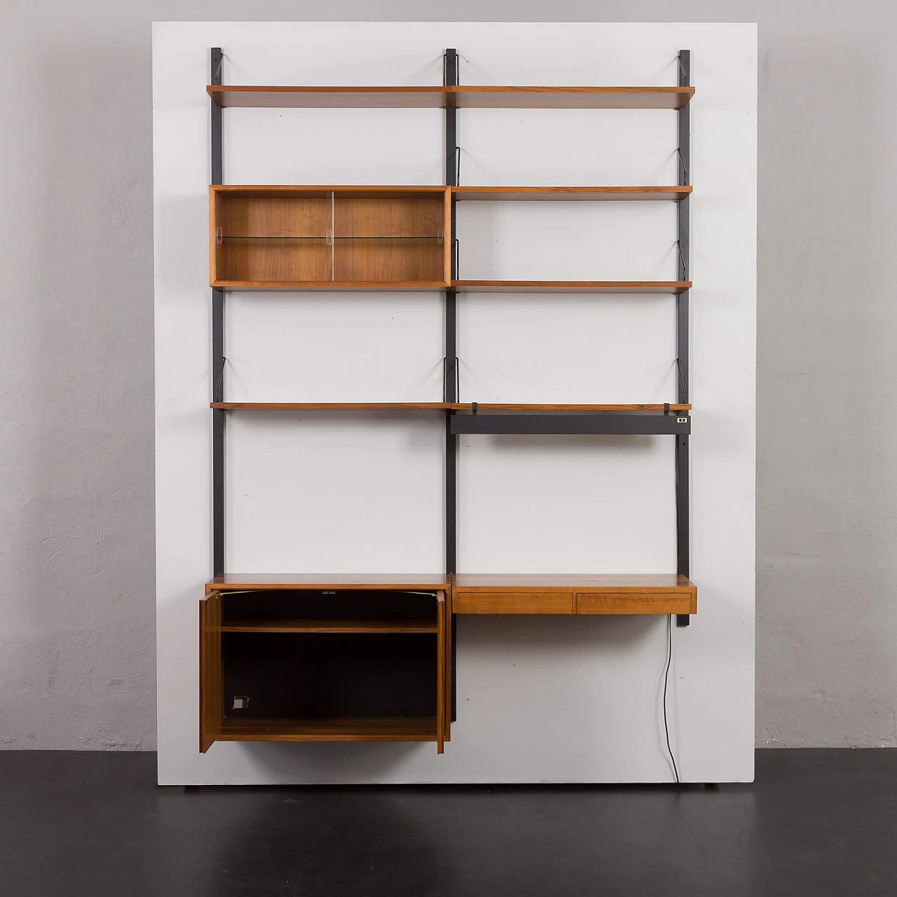 Walnut wall bookcase with desk, pair of cupboards and lamp by Poul Cadovius, 1960s 9