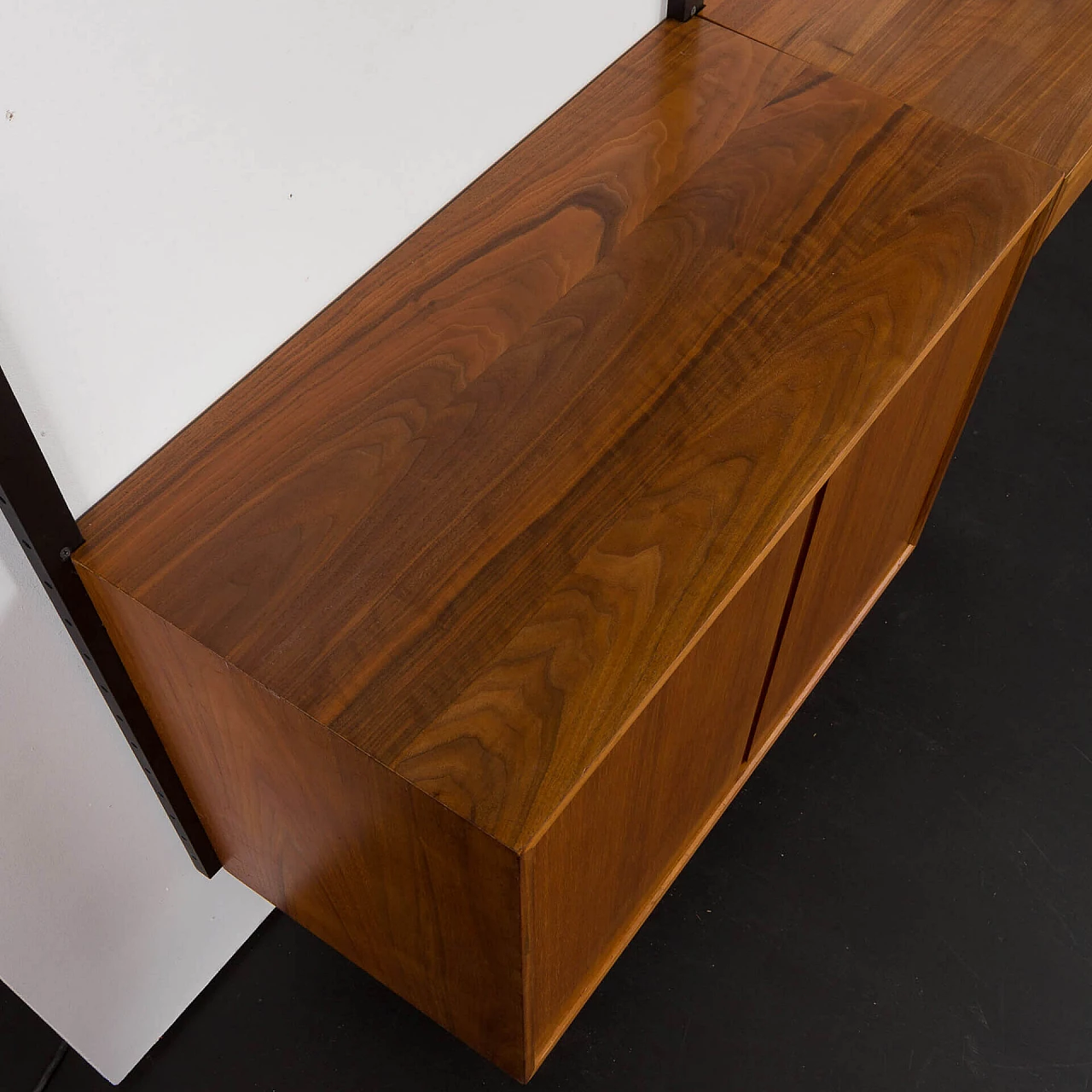 Walnut wall bookcase with desk, pair of cupboards and lamp by Poul Cadovius, 1960s 18