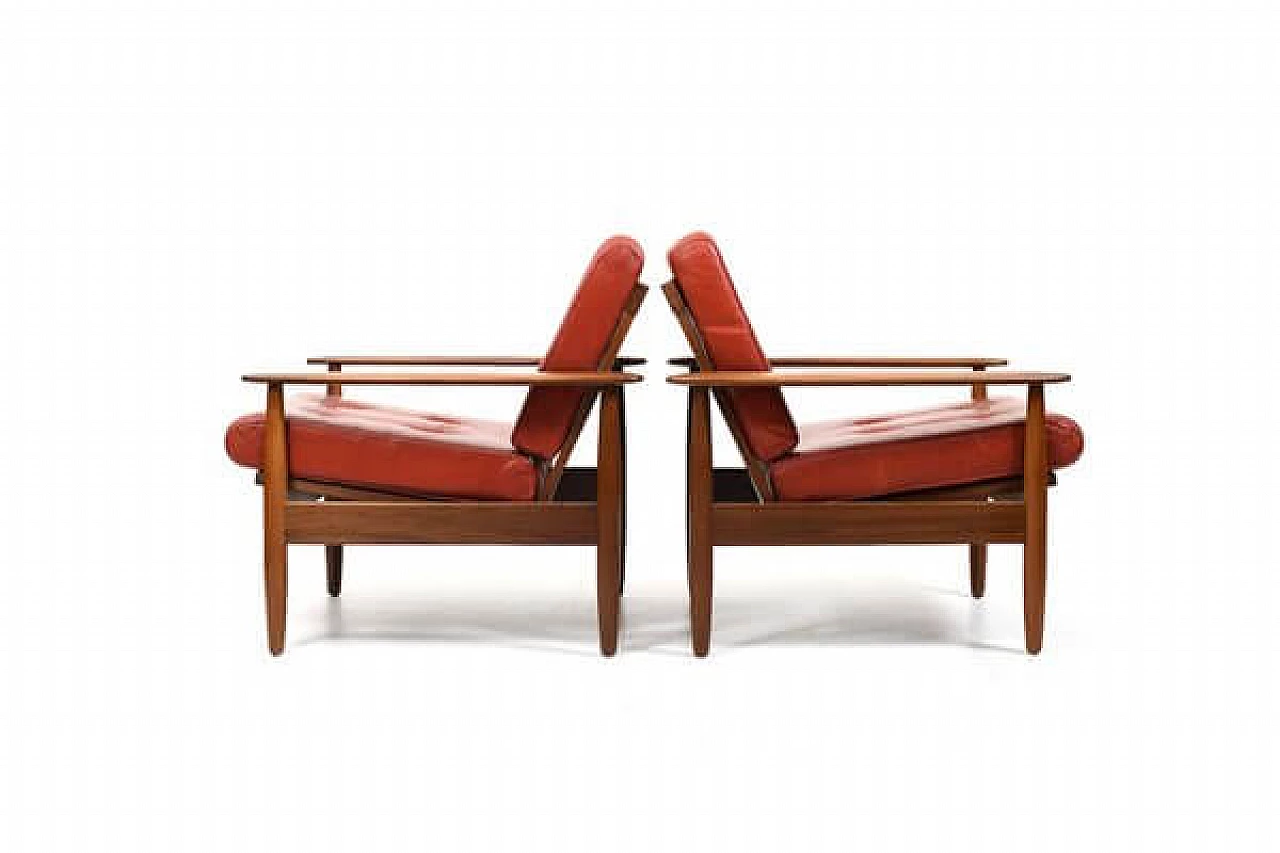 Pair of teak armchairs with leather seats, 1960s 4