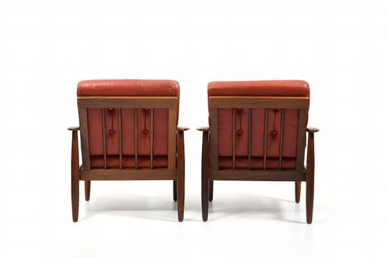 Pair of teak armchairs with leather seats, 1960s 7