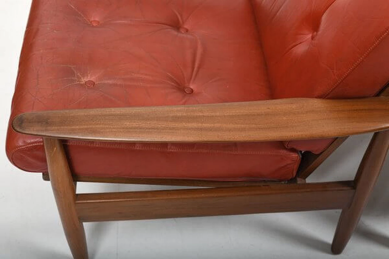 Pair of teak armchairs with leather seats, 1960s 10