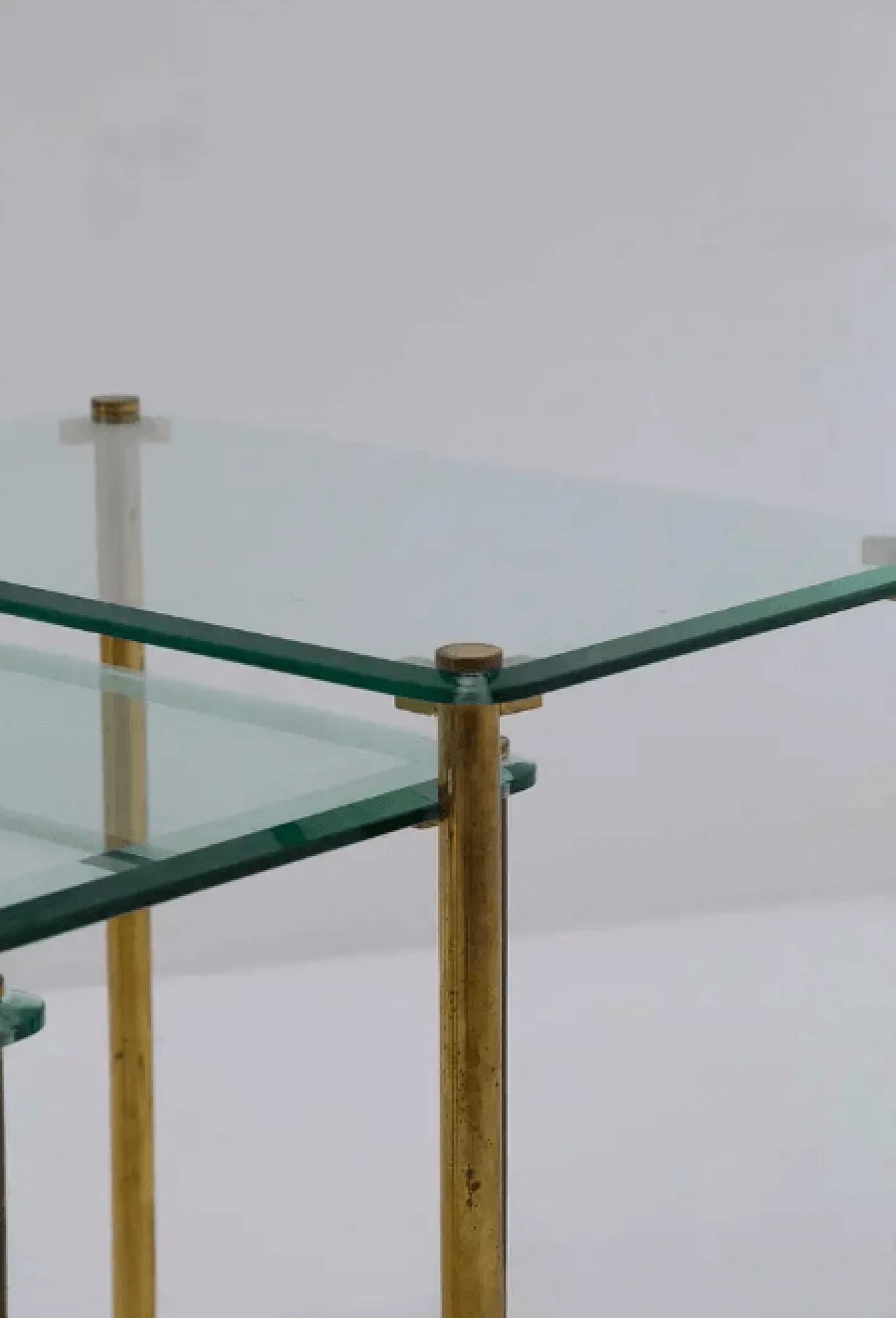 Triptych of small tables in thick glass and brass, 1960s 6