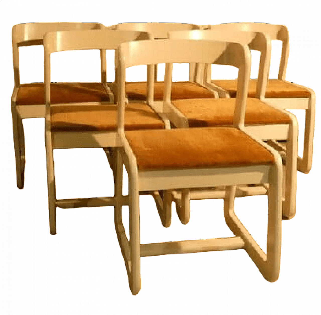 6 Chairs in white wood and mustard velvet by Mario Sabot, 1970s 24