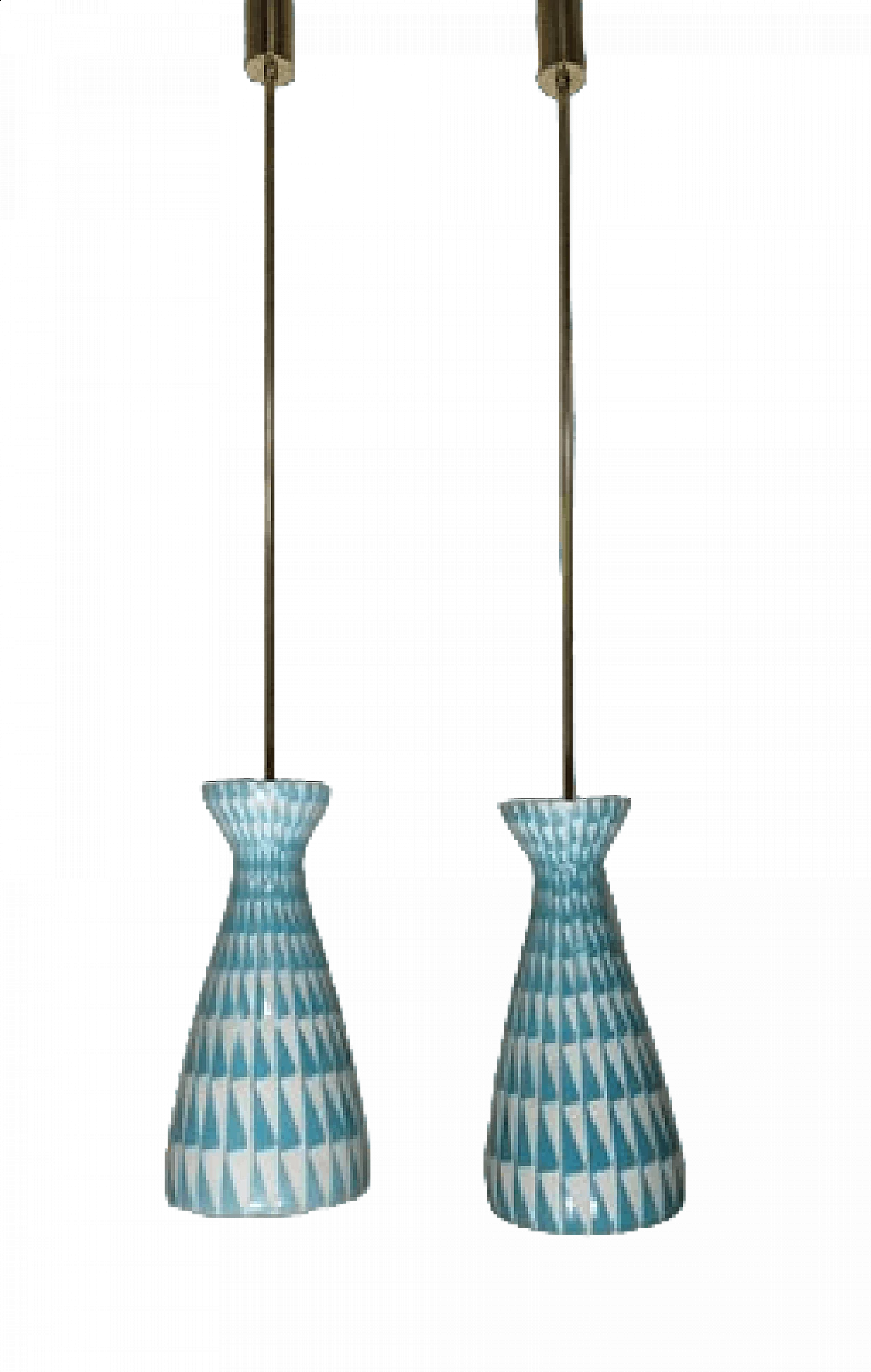 Pair of glass and brass ceiling lamps, 1950s 6