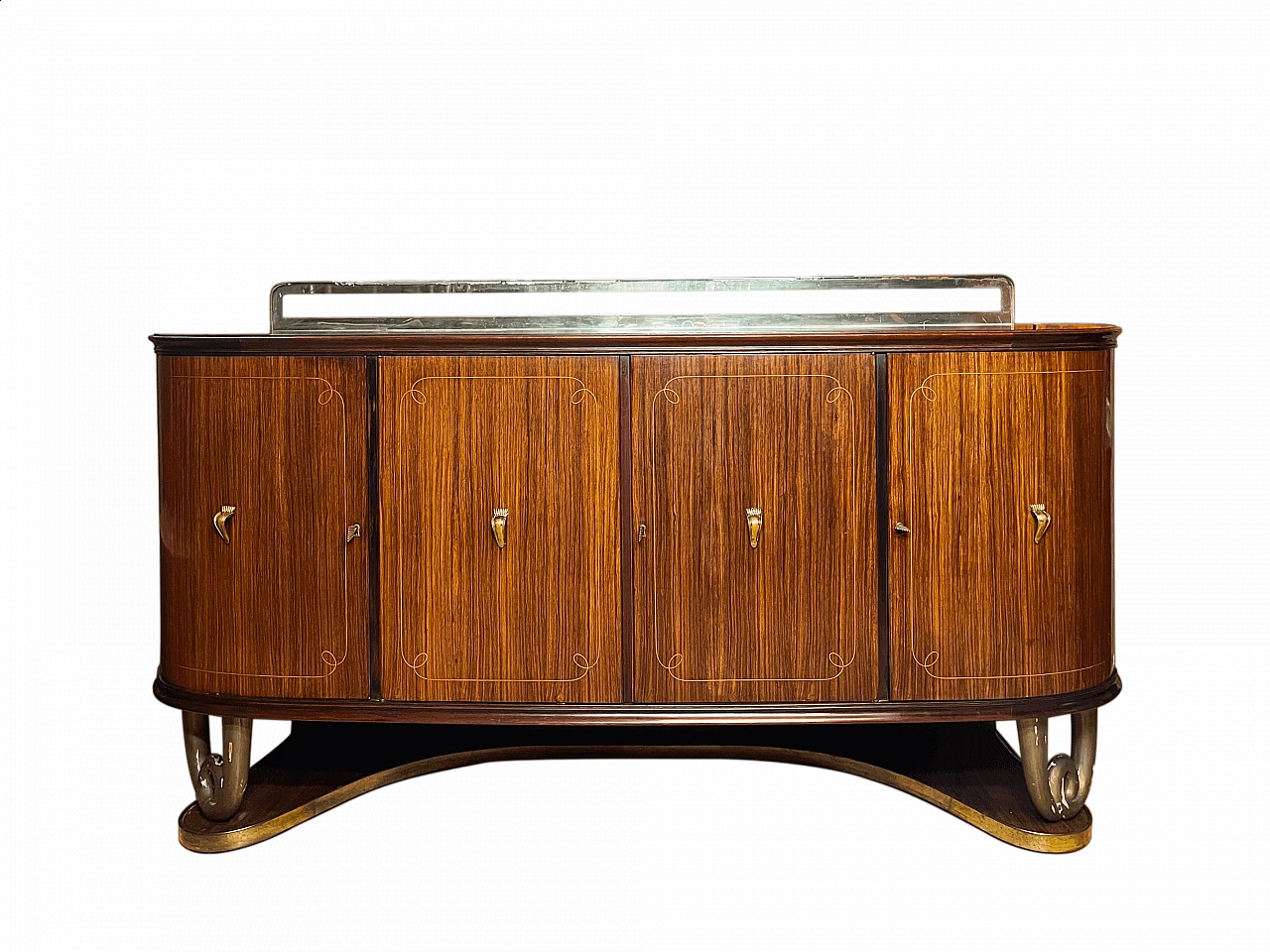 Mahogany, wood, brass and glass sideboard in the style of Paolo Buffa, 1950s 34