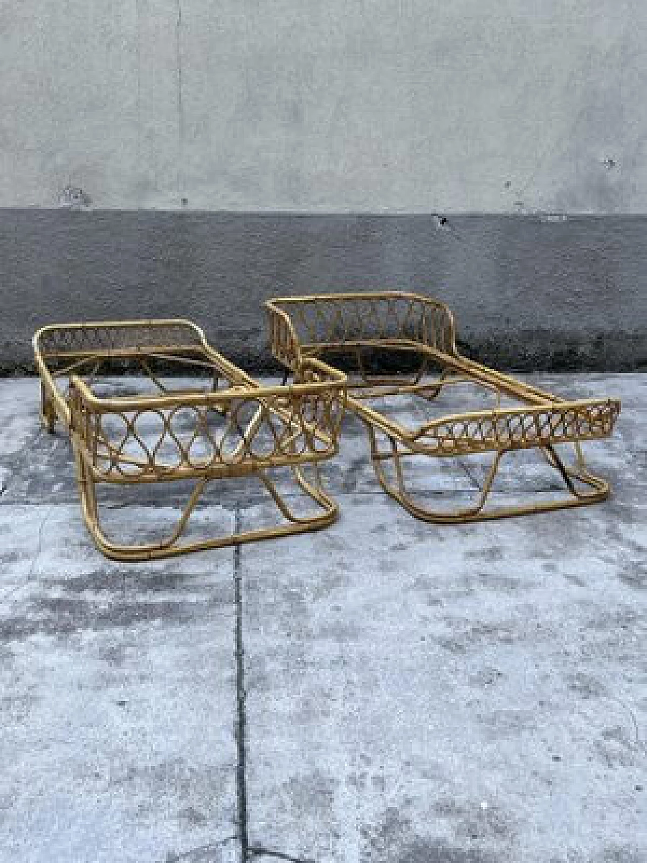 Pair of bamboo and wicker daybeds, 1960s 2