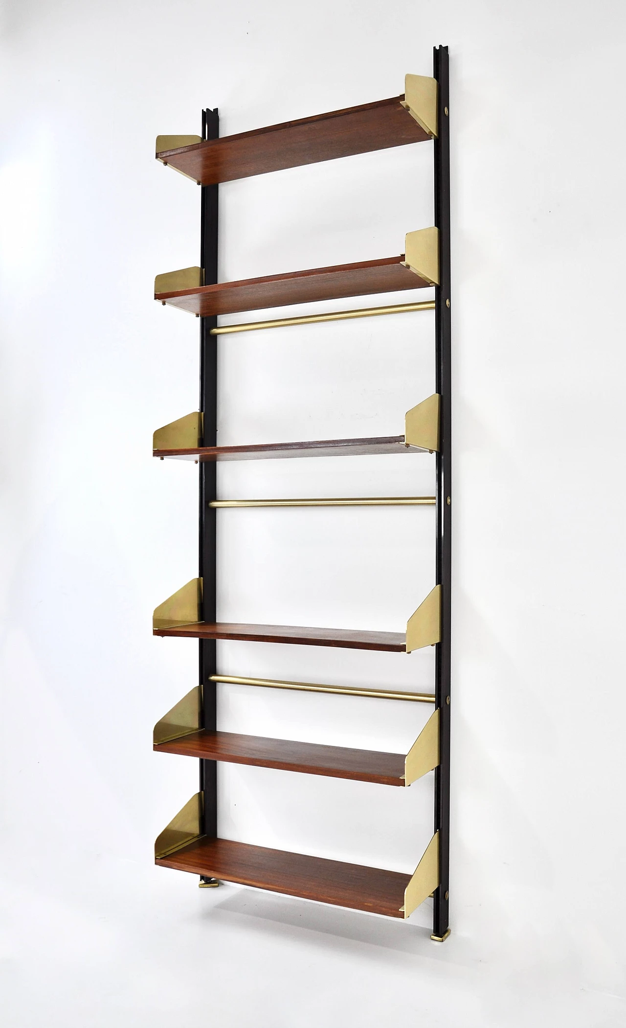 Wood and metal modular hanging bookcase by Feal, 1950s 5