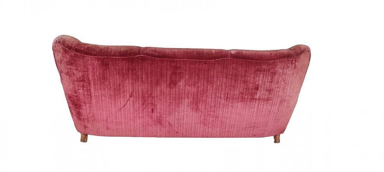 Wood and red velvet sofa, 1950s 2