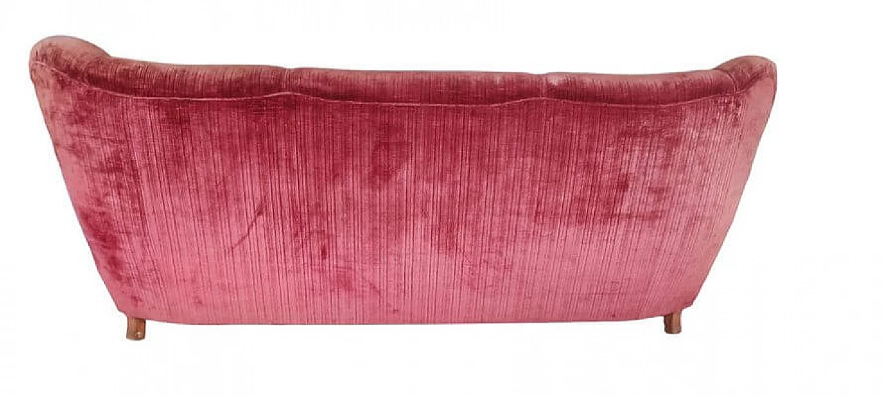 Wood and red velvet sofa, 1950s 3