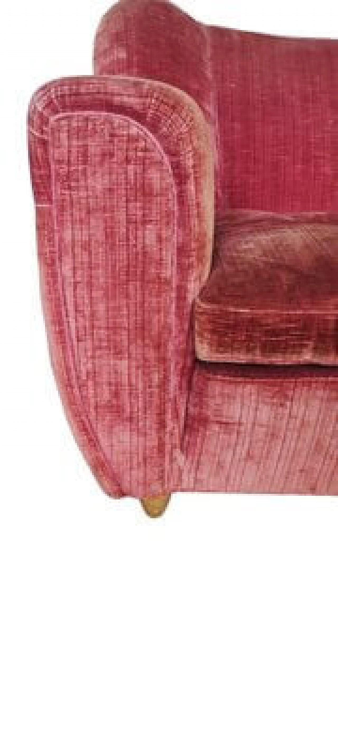 Wood and red velvet sofa, 1950s 4