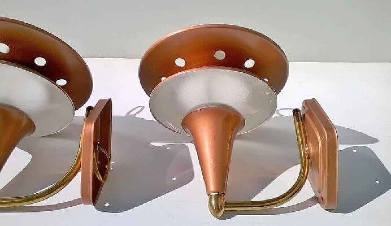 Pair of two frosted glass disc wall lights with metal frame, 1960s 2