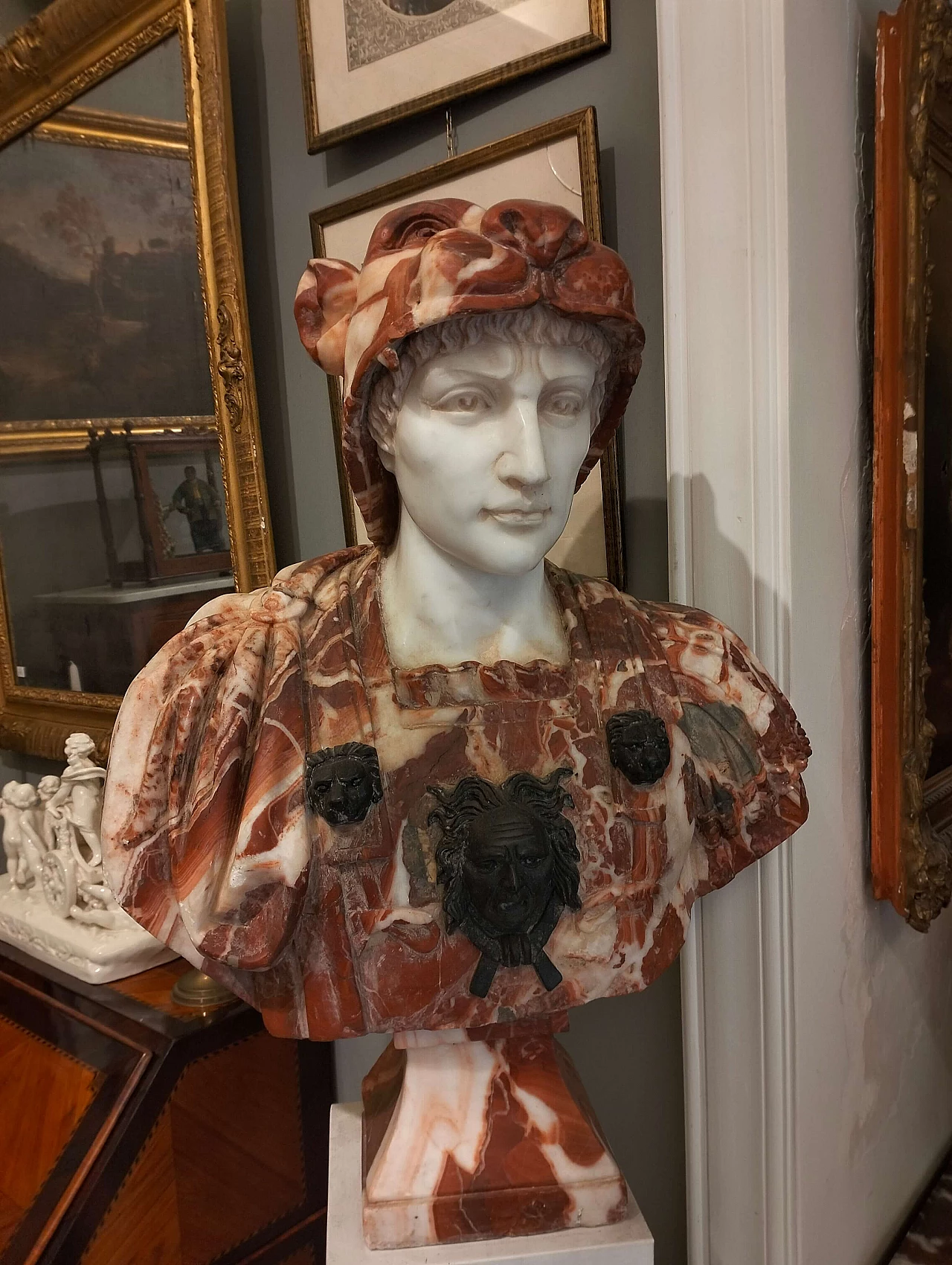 Polychrome marble bust with bronze decorations, 1920s 1