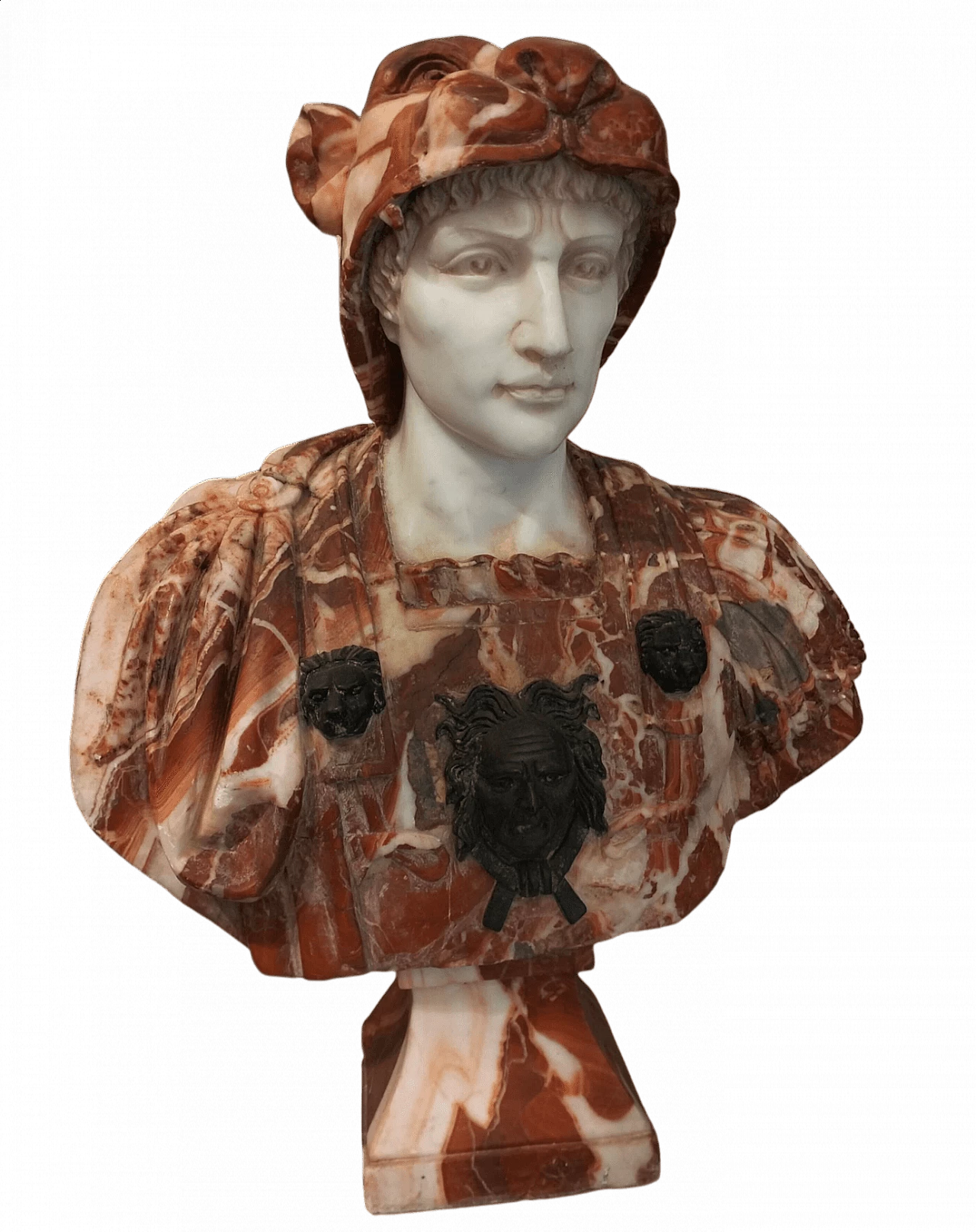 Polychrome marble bust with bronze decorations, 1920s 11