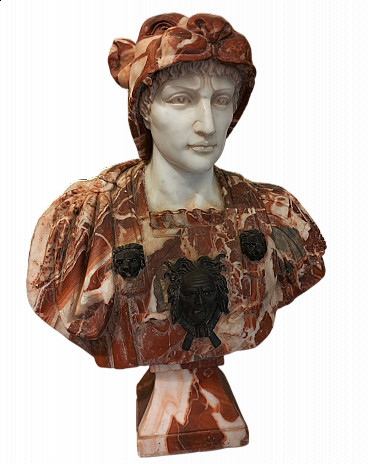 Busto di Mussolini, scultura in bronzo, cm h 14, base in travertino,  (livetti - Asta ASTA A TEMPO di Arte Moderna e Antiquariato - Aste Pirone