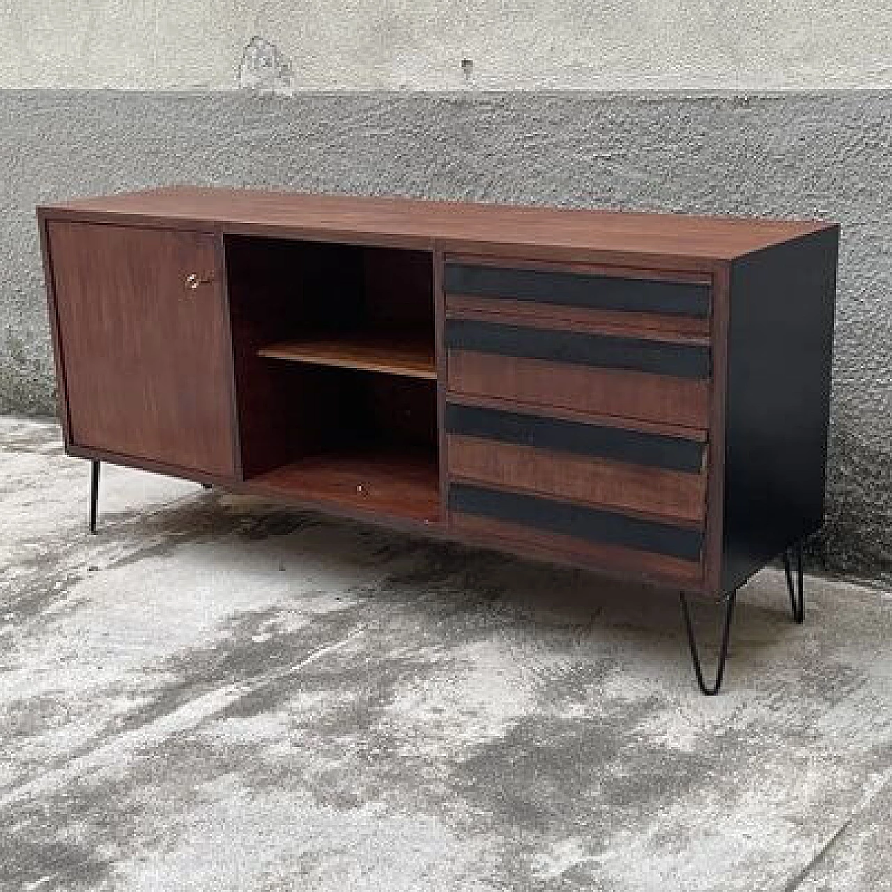 Credenza in legno, metallo e laminato, anni '50 1