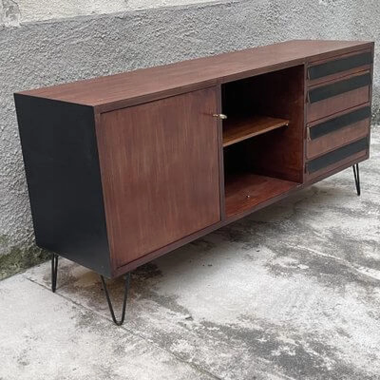 Credenza in legno, metallo e laminato, anni '50 3