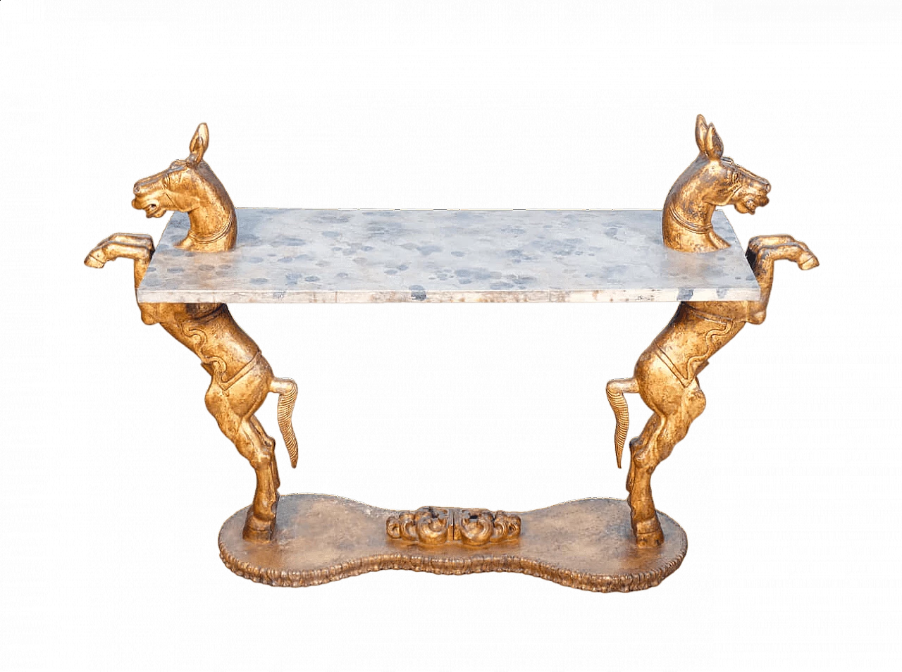 Consolle in legno dipinto con sculture di cavalli rampanti, fine '800 12