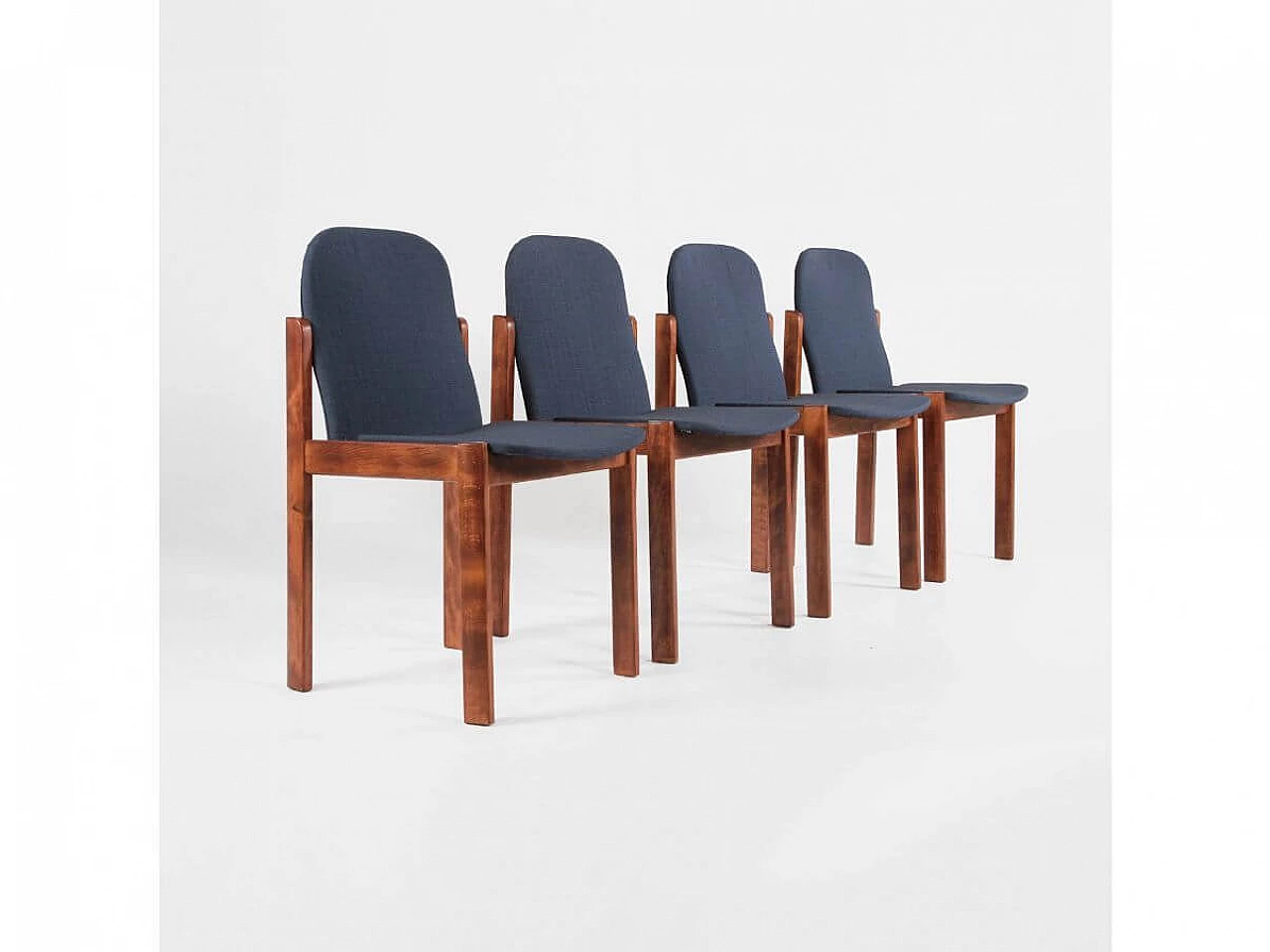 4 Chairs in wood and fabric, 1960s 1