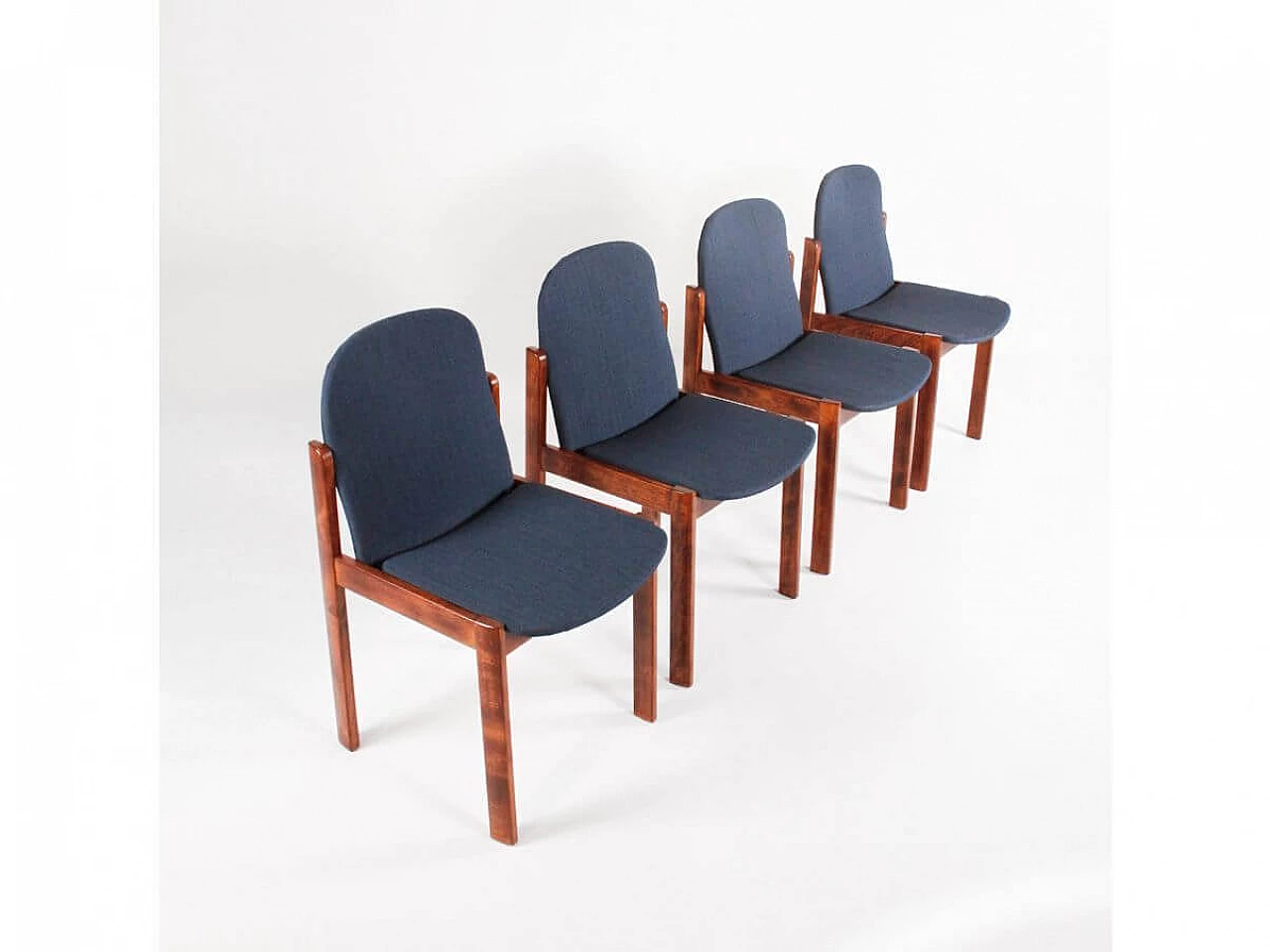 4 Chairs in wood and fabric, 1960s 2