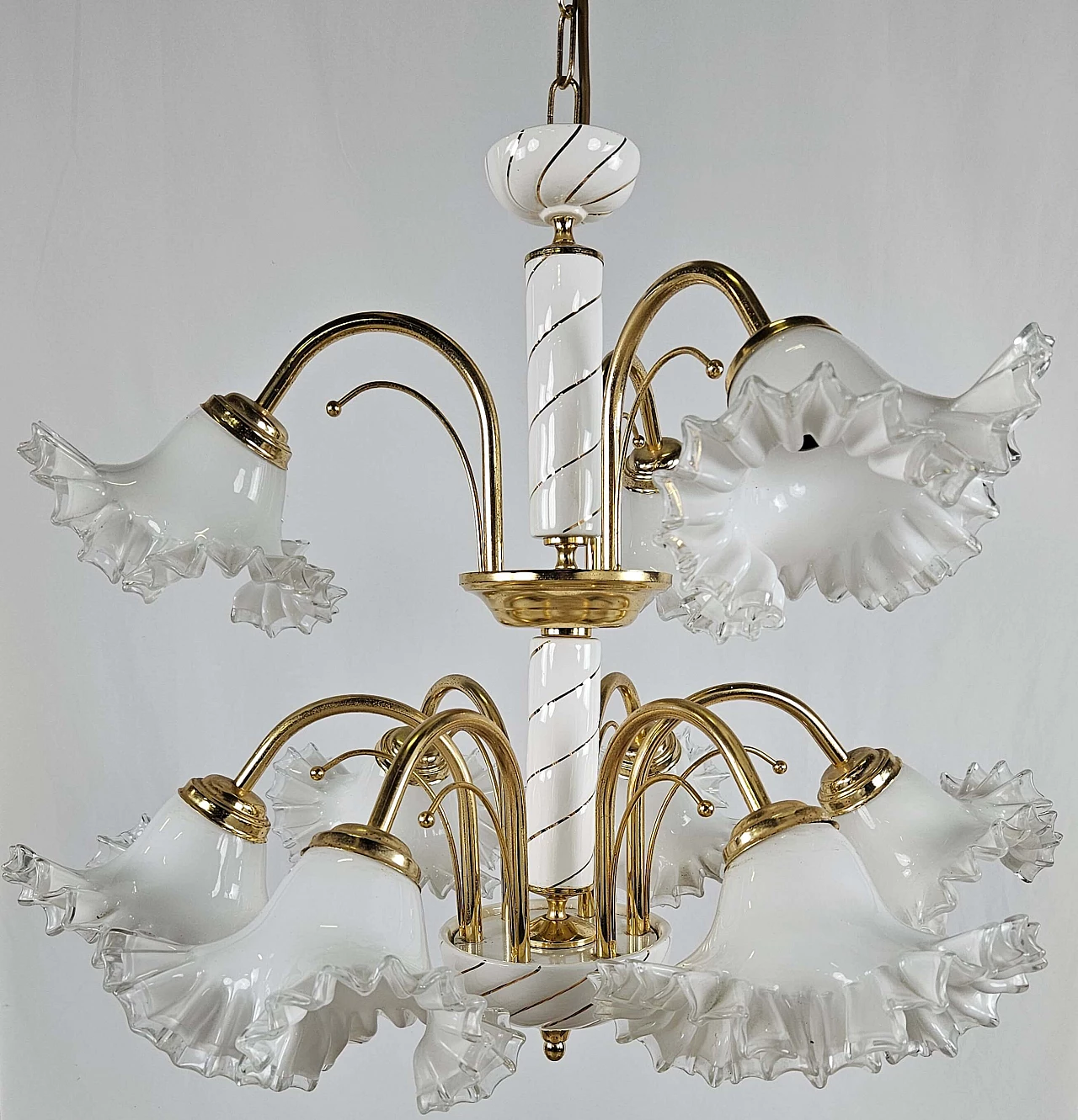 Ceramic, brass and Murano glass chandelier, 1970s 2