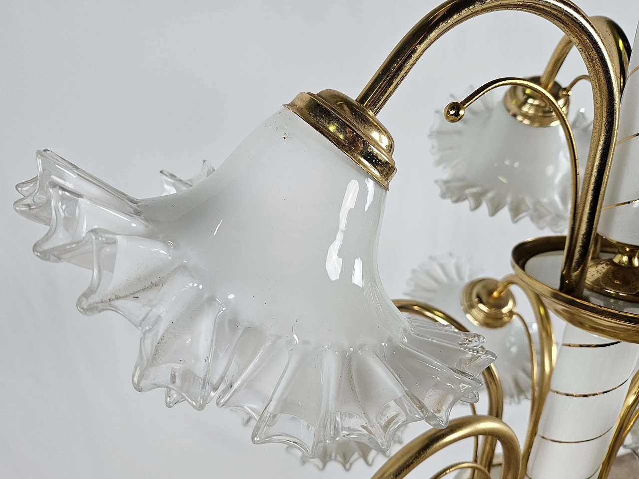 Ceramic, brass and Murano glass chandelier, 1970s 4