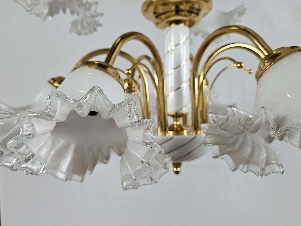 Ceramic, brass and Murano glass chandelier, 1970s 8