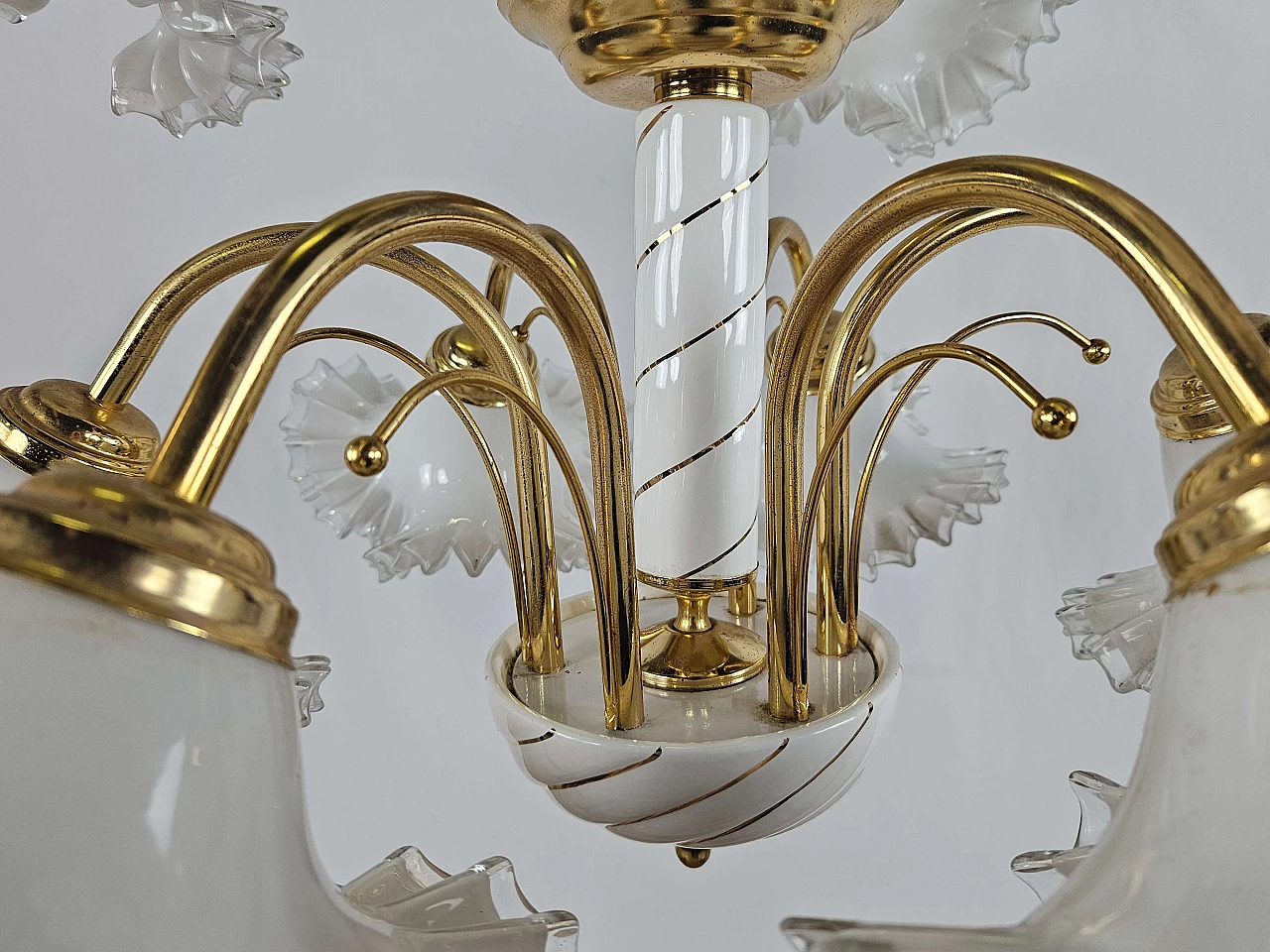 Ceramic, brass and Murano glass chandelier, 1970s 11