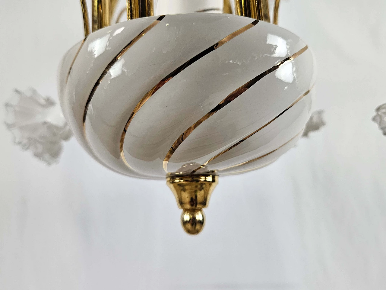 Ceramic, brass and Murano glass chandelier, 1970s 12