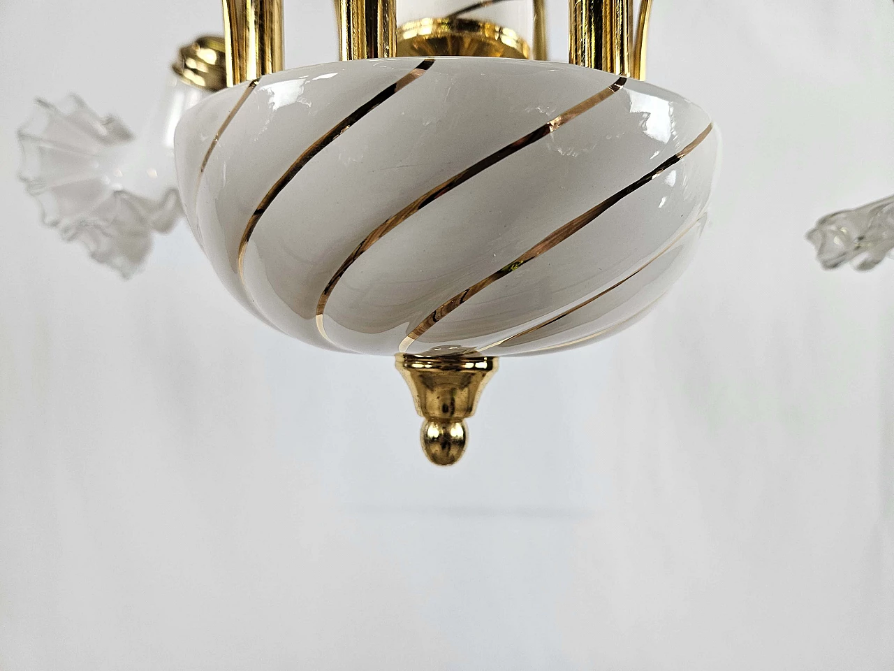 Ceramic, brass and Murano glass chandelier, 1970s 14