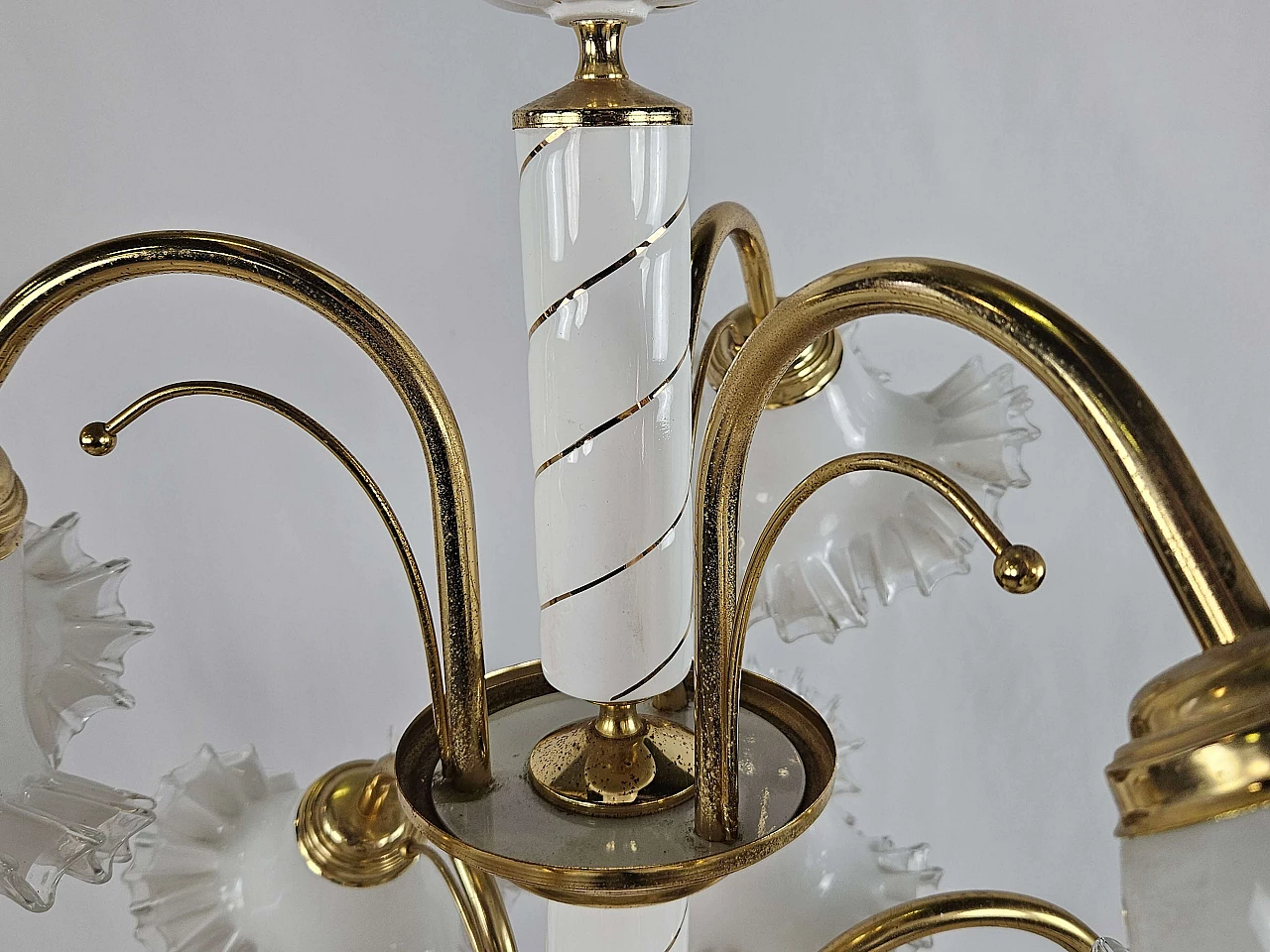 Ceramic, brass and Murano glass chandelier, 1970s 20