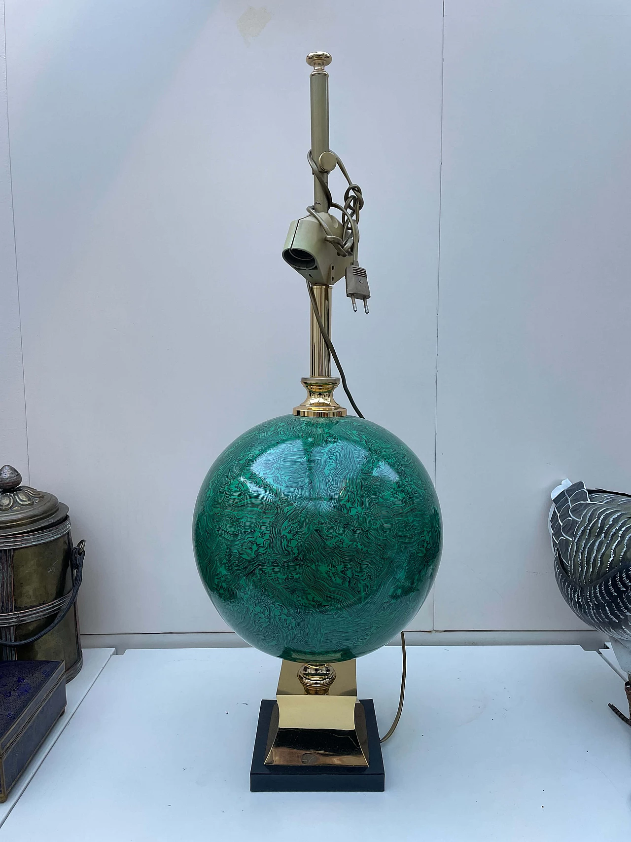 Lampada da tavolo in porcellana malachite di Mangani Porcellane d'Arte, anni '70 1