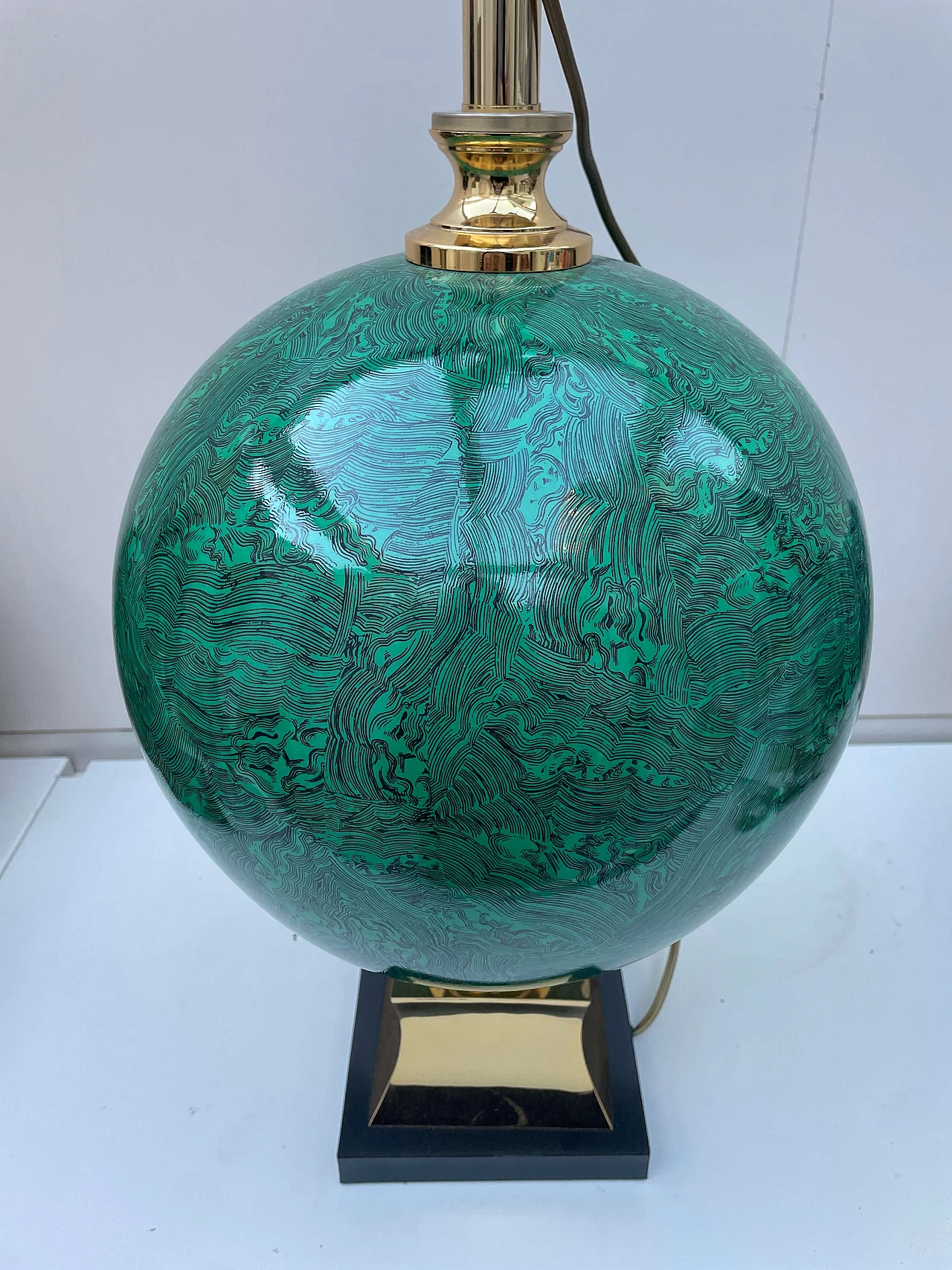 Lampada da tavolo in porcellana malachite di Mangani Porcellane d'Arte, anni '70 2