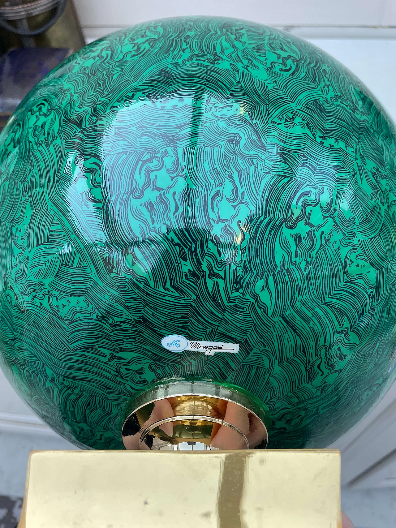 Lampada da tavolo in porcellana malachite di Mangani Porcellane d'Arte, anni '70 6