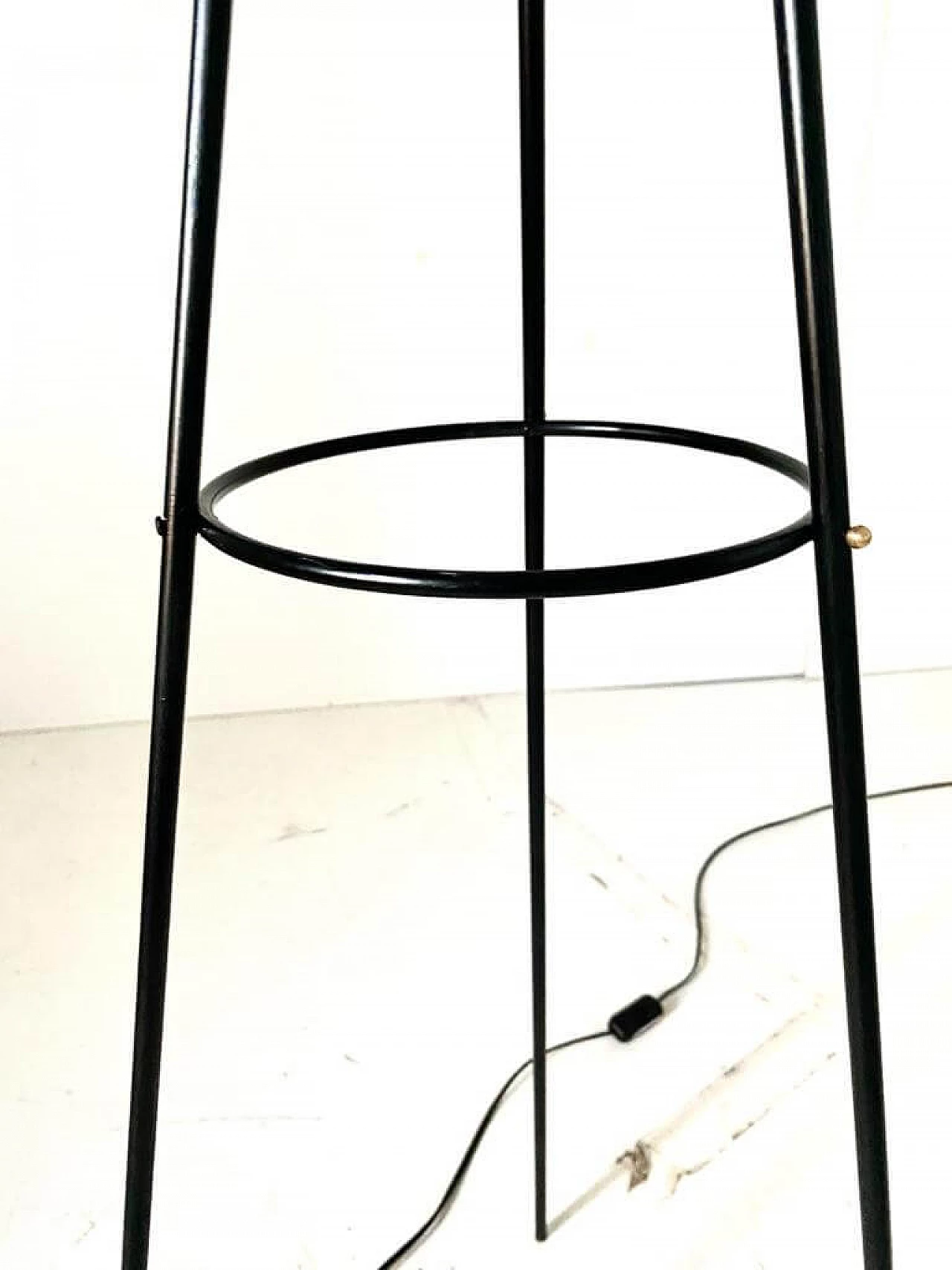 Tripod floor lamp in iron, brass and opaline glass by Stilnovo, 1950s 3