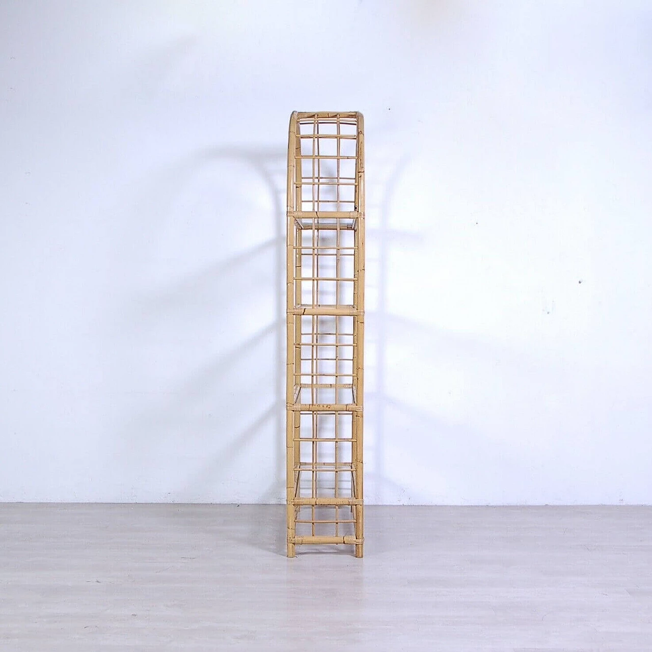 Arched bamboo bookcase with glass shelves, 1970s 7