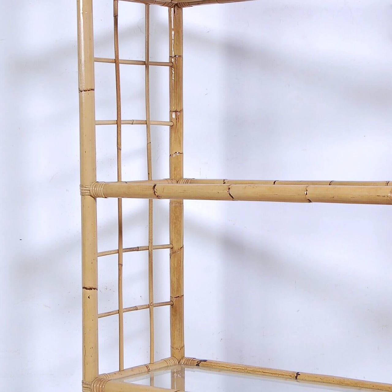 Arched bamboo bookcase with glass shelves, 1970s 9