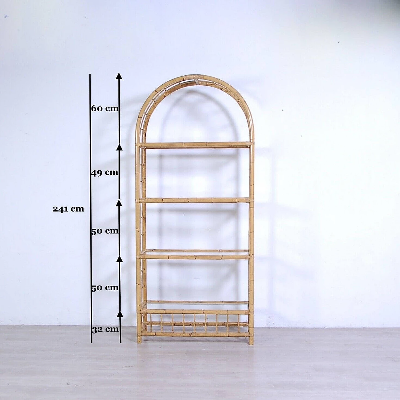 Arched bamboo bookcase with glass shelves, 1970s 12