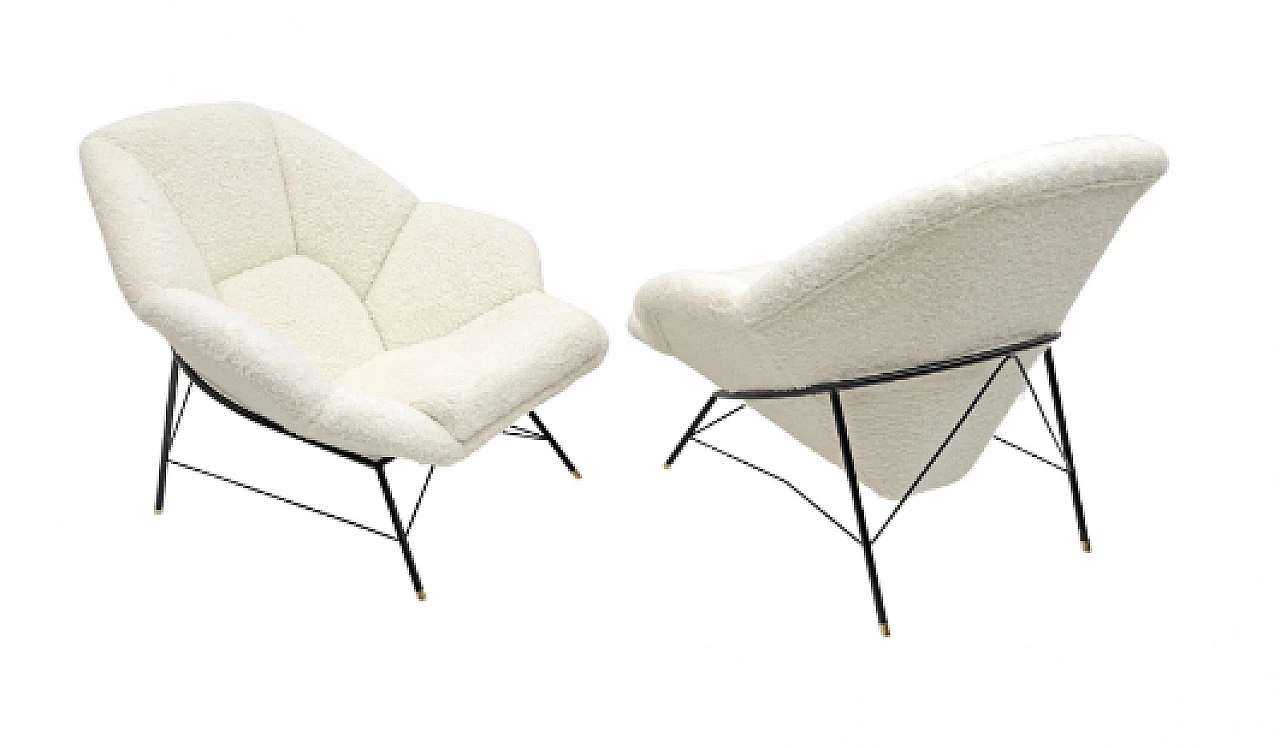 Pair of metal and bouclé armchairs in the style of Augusto Bozzi, 1980s 1