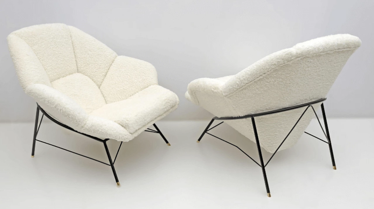 Pair of metal and bouclé armchairs in the style of Augusto Bozzi, 1980s 3