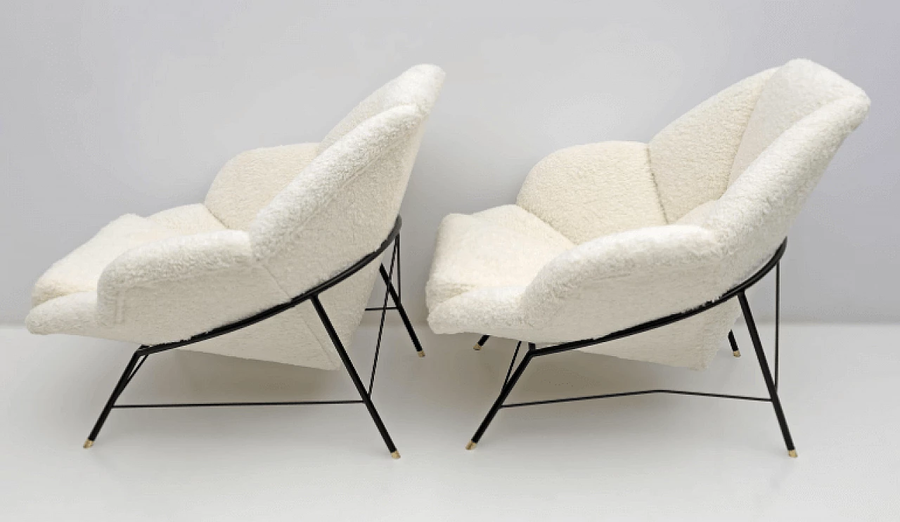 Pair of metal and bouclé armchairs in the style of Augusto Bozzi, 1980s 13