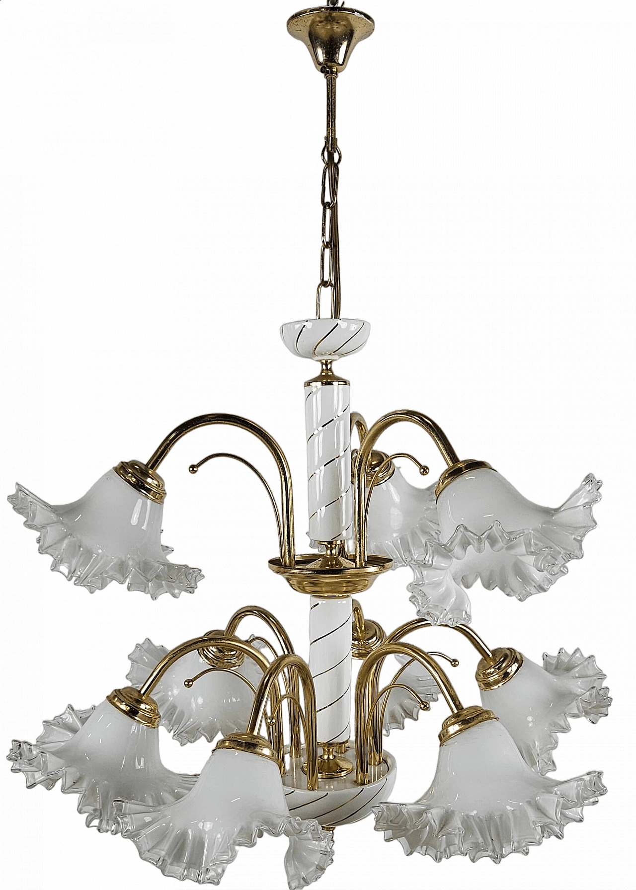 Ceramic, brass and Murano glass chandelier, 1970s 30