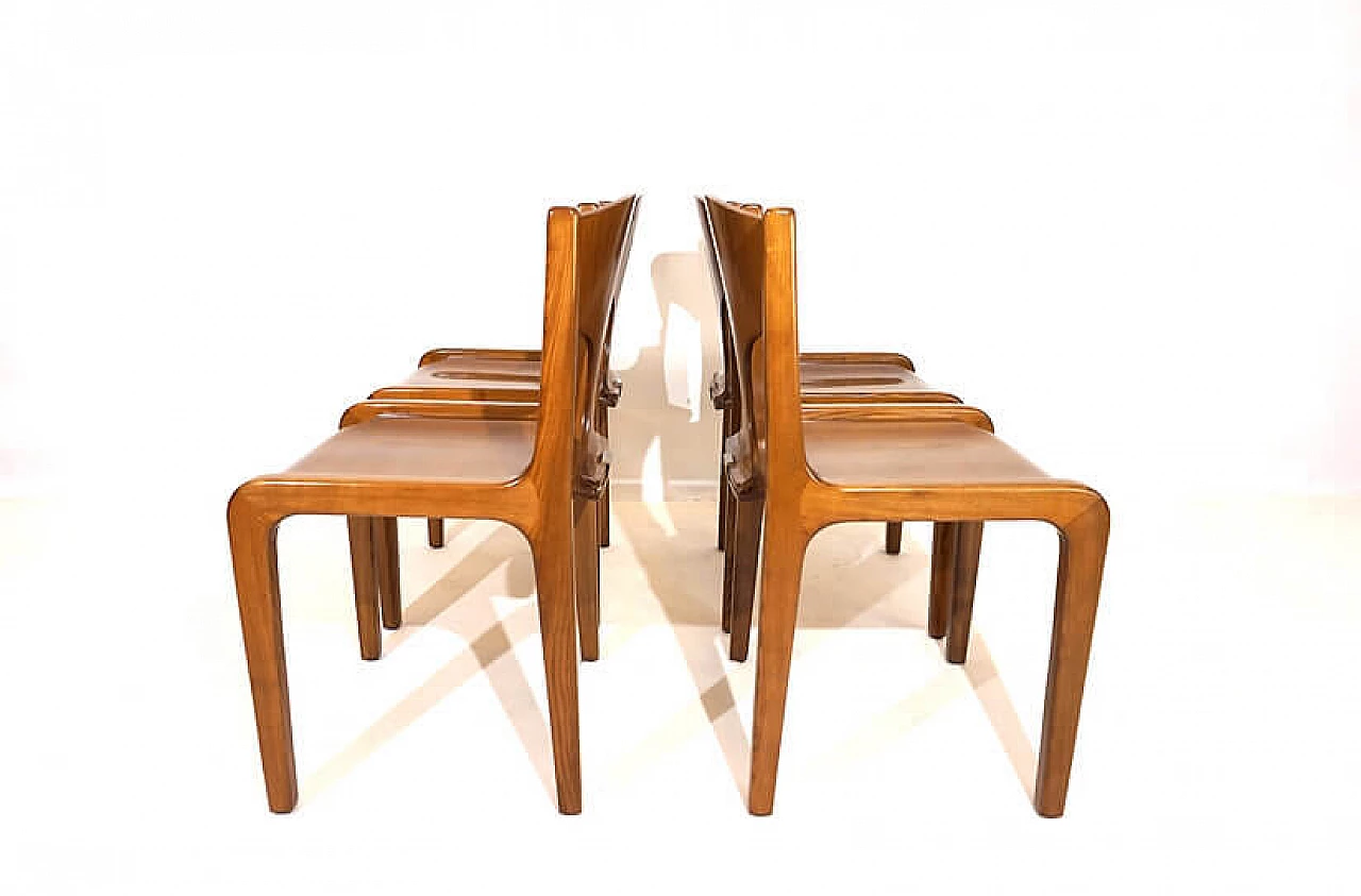 4 Pozzi dining chairs in wood by Augusto Savini, 1970s 2