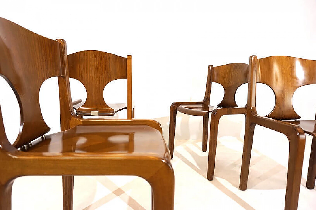 4 Pozzi dining chairs in wood by Augusto Savini, 1970s 3