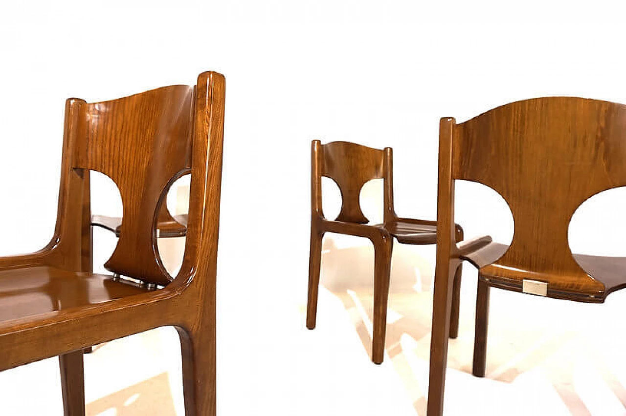 4 Pozzi dining chairs in wood by Augusto Savini, 1970s 4