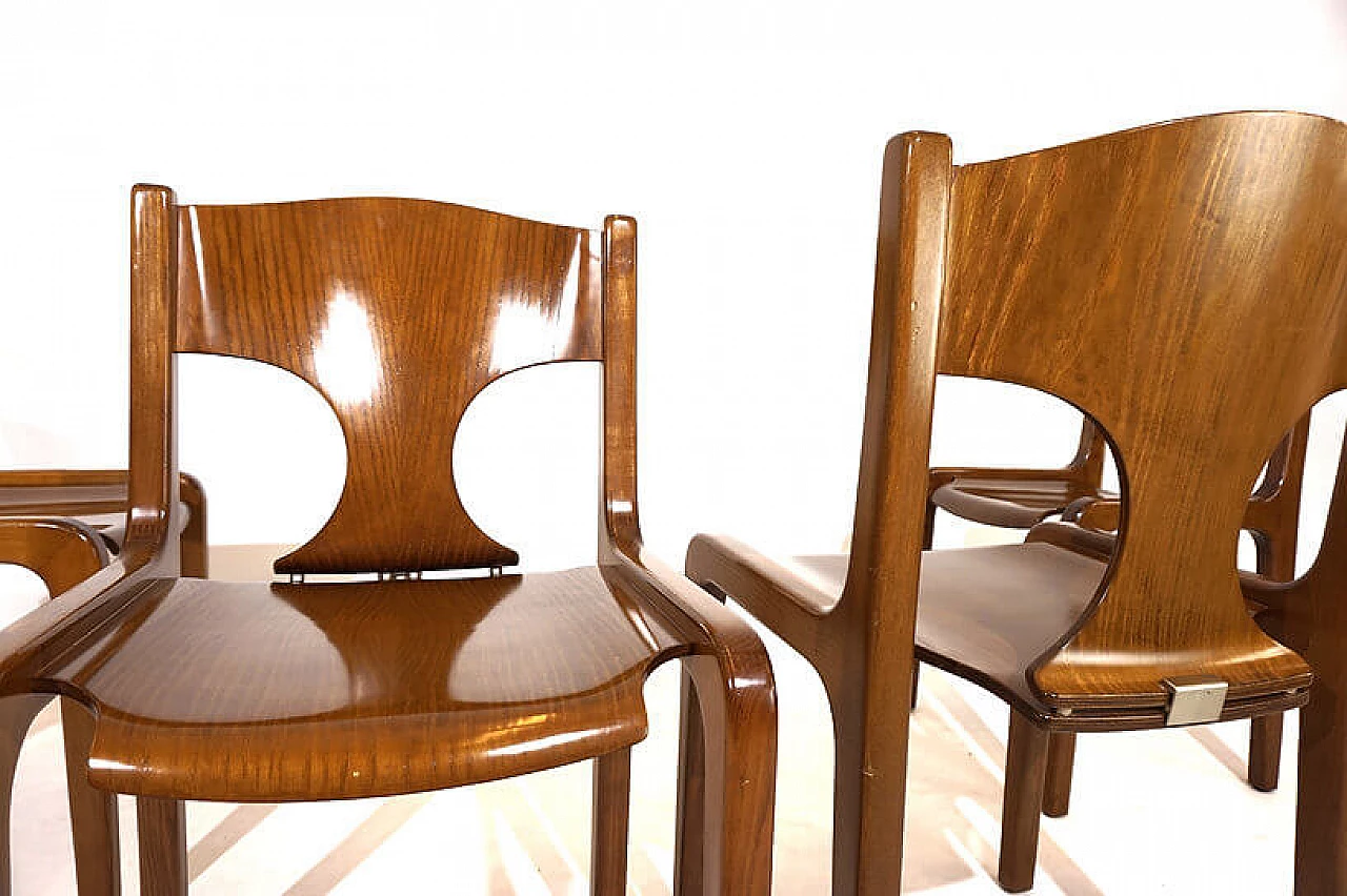 4 Pozzi dining chairs in wood by Augusto Savini, 1970s 5